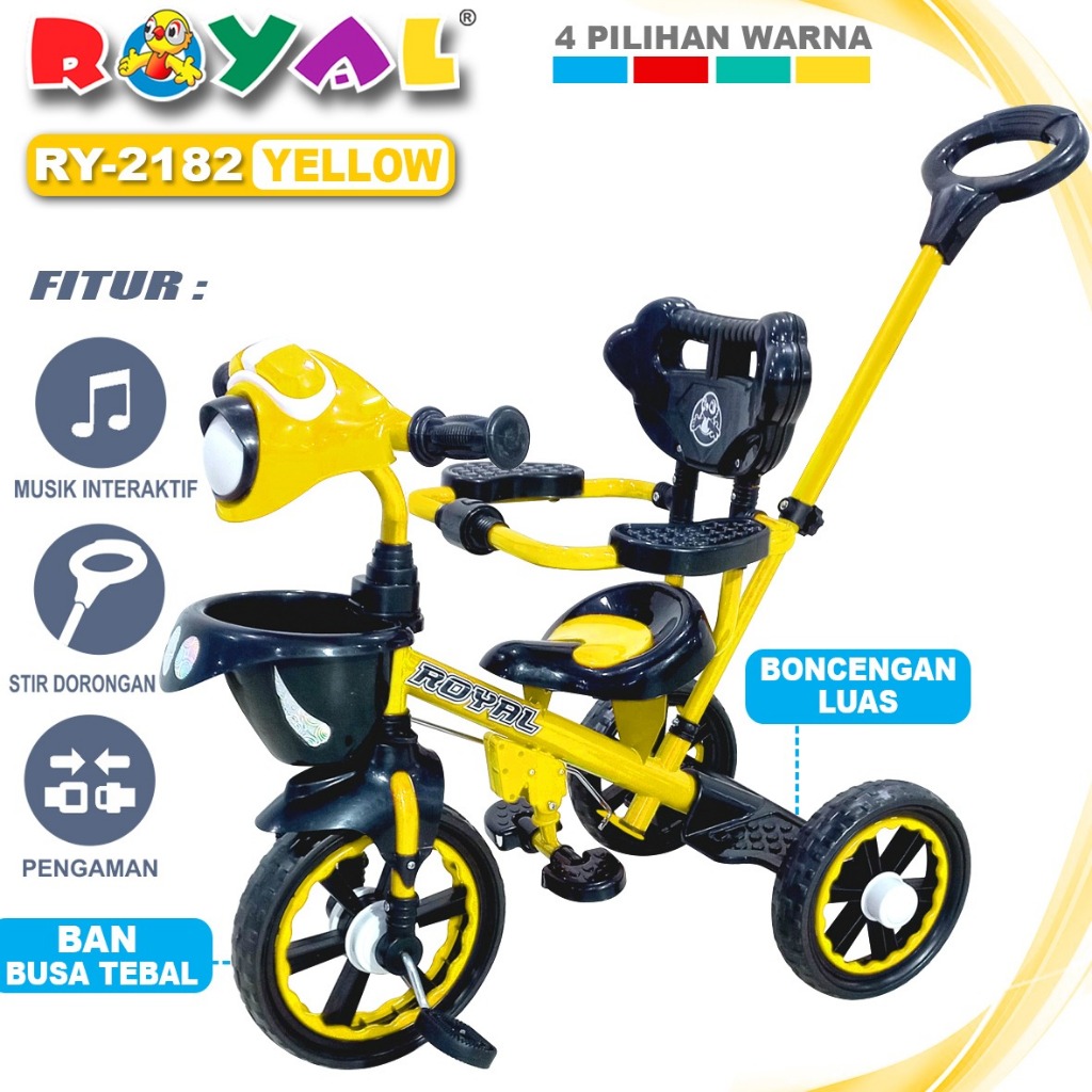 SEPEDA RODA TIGA ANAK ROYAL BABY RY 2182 - TRICYCLE LENGKAP LAMPU + MUSIK INTERAKTIF + DORONGAN
