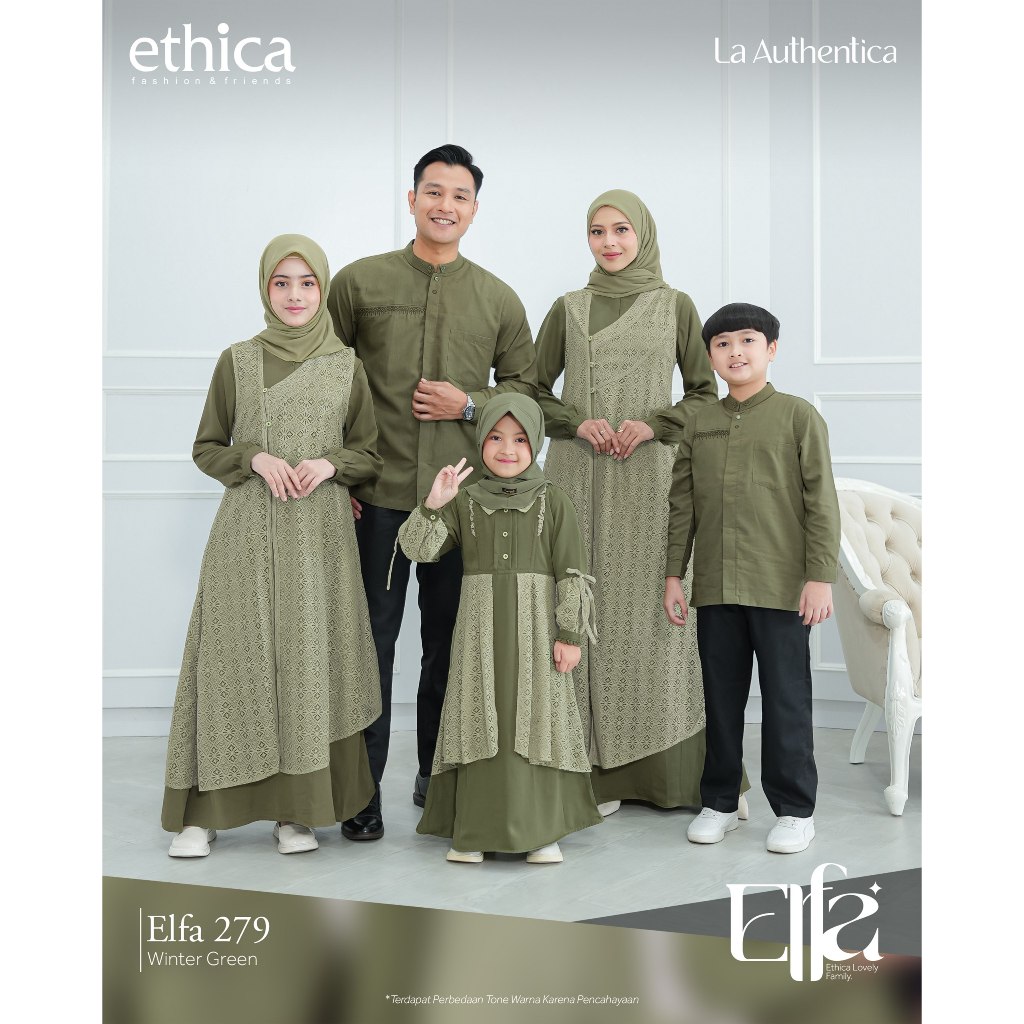 GAMIS PESTA HIJAU ETHICA ELFA 279 WINTER GREEN, COUPLE IBU DAN ANAK KEKINIAN sarimbit lebaran