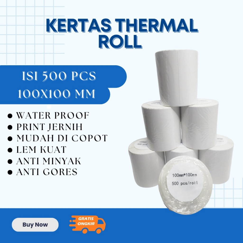 

Kertas Label Thermal 100x100 mm isi 500 Pcs -Label thermal Roll