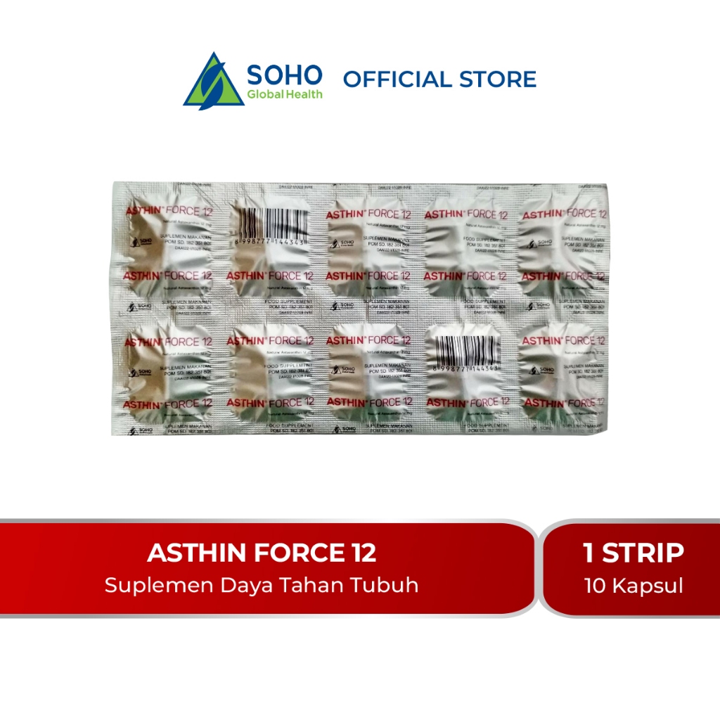 Asthin Force 12 Suplemen Antioksidan + Healthy Skin isi 1 Strip @10Kapsul-Suplemen Kecantikan dengan