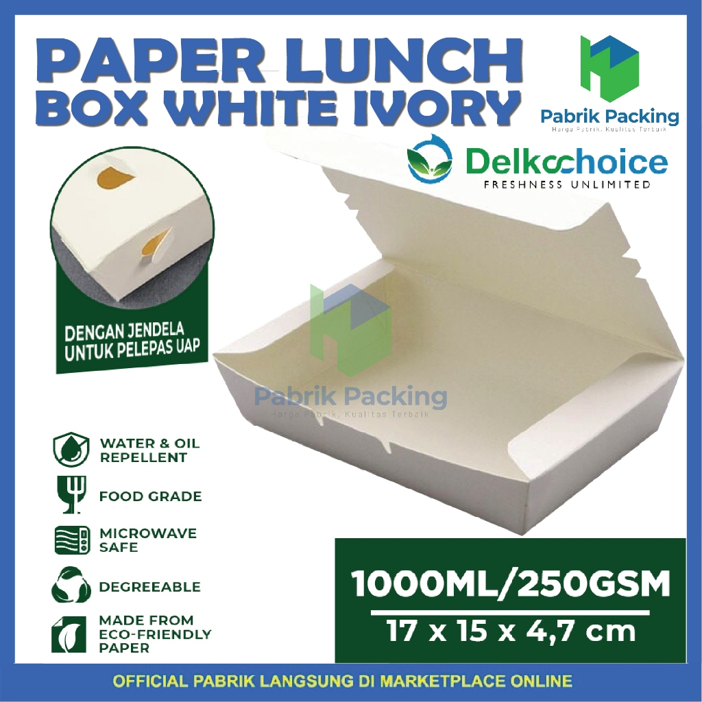 Lunch Box Paper Ivory / Paper Lunch Box / Lunch box Kertas Ukuran  17cm x 15cm x 4.7cm Laminasi Satu