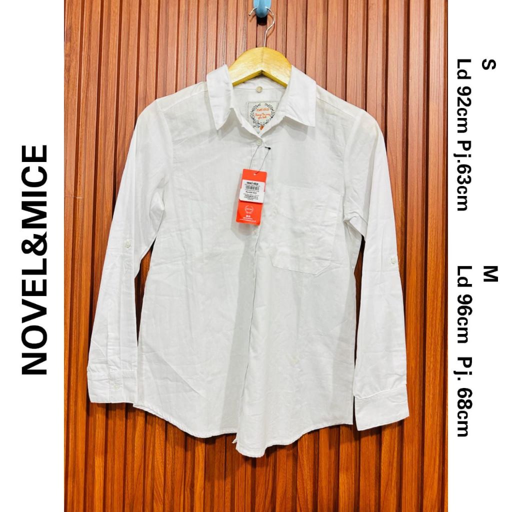 Kemeja panjang wanita Novel&Mice putih polos