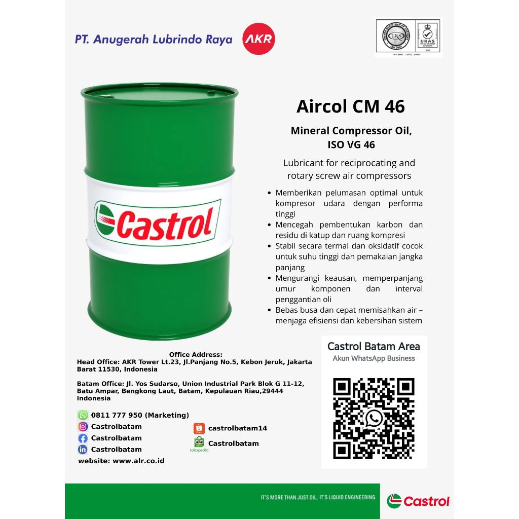 Aircol CM 46 - Mineral Compressor Oil - ISO VG 46 - 209 L