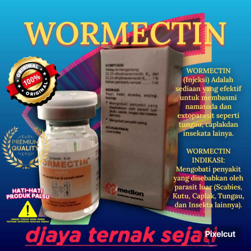 WORMECTIN INJEK 5 ml - Anti parasit luar & dalam - Obat Suntik Scabies Gudik Kutu Caplak Cacing Untu