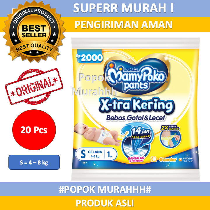 Isi 20 Pcs/Pack Mamypoko Pants Popok Celana Renceng Xtra Kering Ukuran NBS/S/M/L/XL/XXL