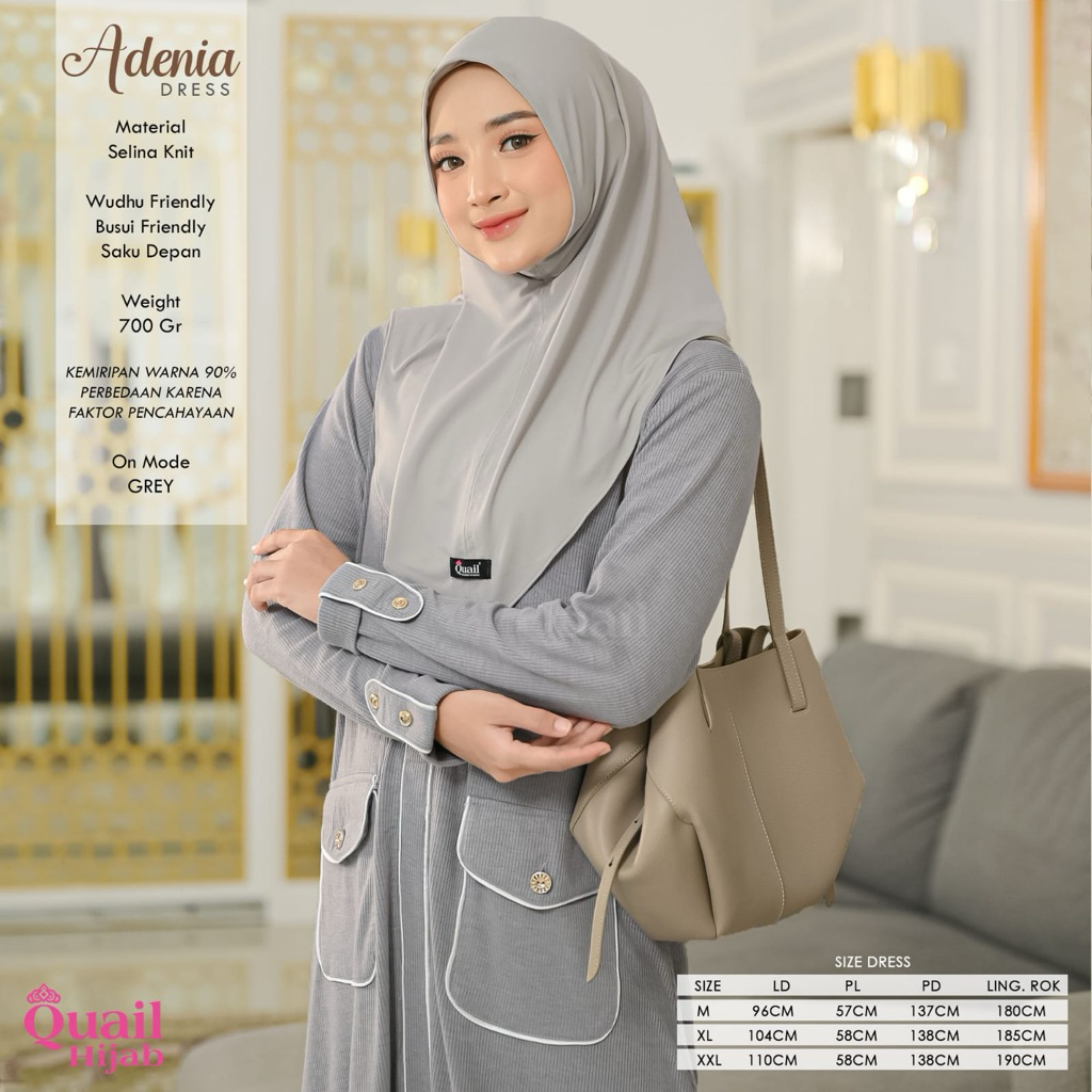 Adenia Dress Gamis Original Quail Hijab Gamis Selina Knit Gamis Original Quail Gamis Wanita M-XXL