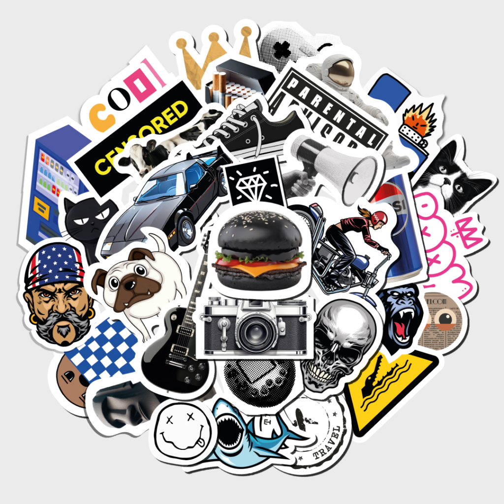

50 pcs Stiker Black and White Dark Color Aesthetic Vintage - Water Resistant Sticker Pack untuk Dekorasi DIY, Laptop, Jurnal, Case HP dan Tab