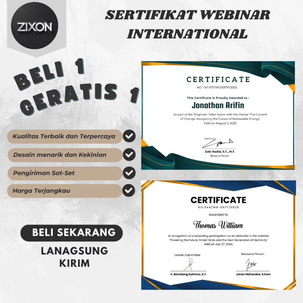 Sertifikat Webinar/Seminar online, desain Sertifikat