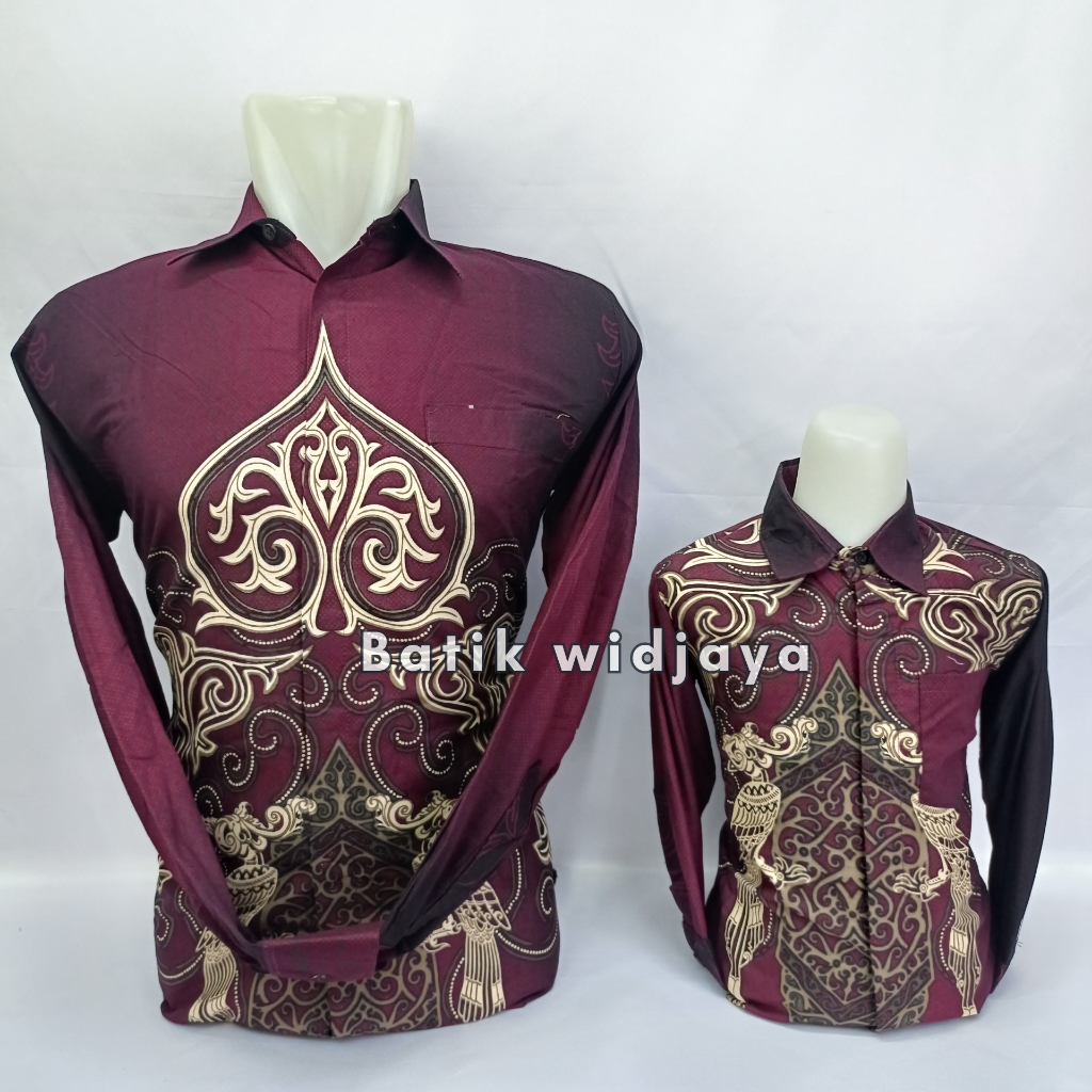 new burgundy batik pria couple ayah anak motif merak jayanti bahan katun original premium cod