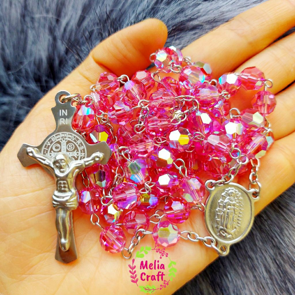 Rosario Kristal Swarovski Pink Anti Karat - Swarovski Crystal Rosary - Rustproof