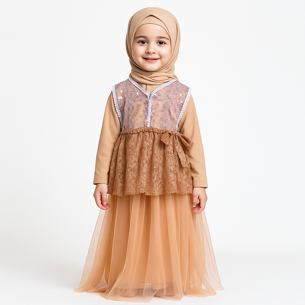 AKFAS - Sett Outer Tunik dan ROK TUTU Gamis anak brokat bordir Baju anak mewah Gamis anak mewah Baju