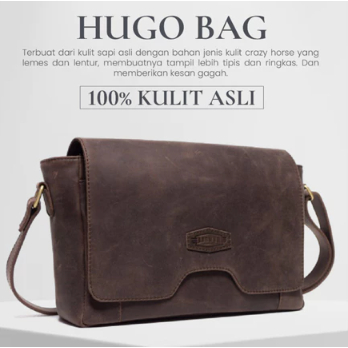 HUGO Tas Selempang Messenger Kerja Kulit Asli Pria Crazy Horse