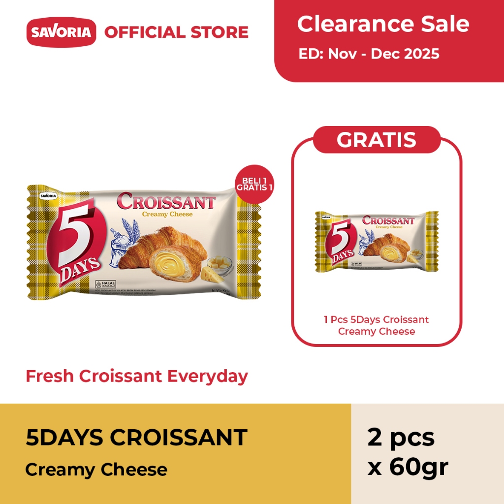 

[Clearance] 5 Days Croissant Creamy Cheese - 2 Pcs x 60g