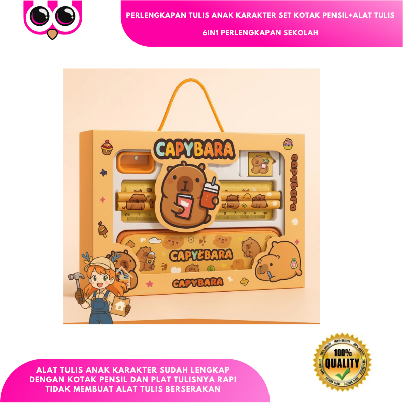 

PERLENGKAPAN TULIS ANAK KARAKTER SET KOTAK PENSIL+ALAT TULIS 6IN1 CAPYBARA EDITION PERLENGKAPAN SEKOLAH