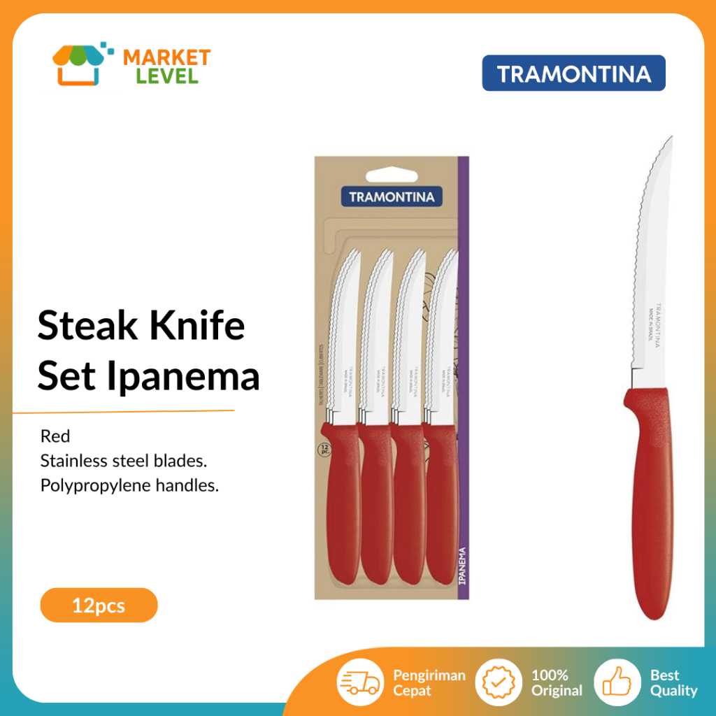 Tramontina - Pisau Steak / Steak Knife / Knife Set - Ipanema Red 12pcs