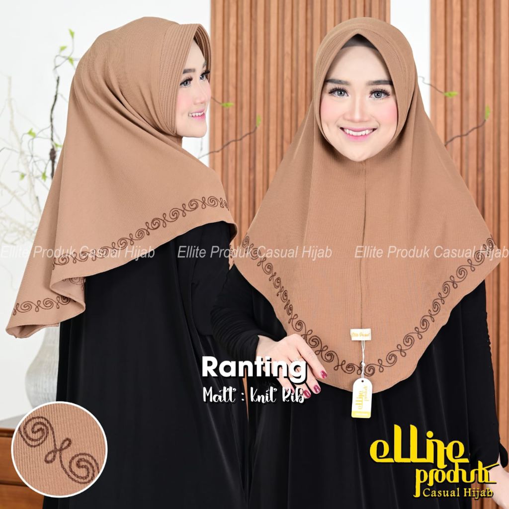 JILBAB INSTAN BERGO PET BORDIR SULAM MOTIF RANTING KUALITAS ORI ELLITE HIJAB BAHAN KNIT SNOW RIB