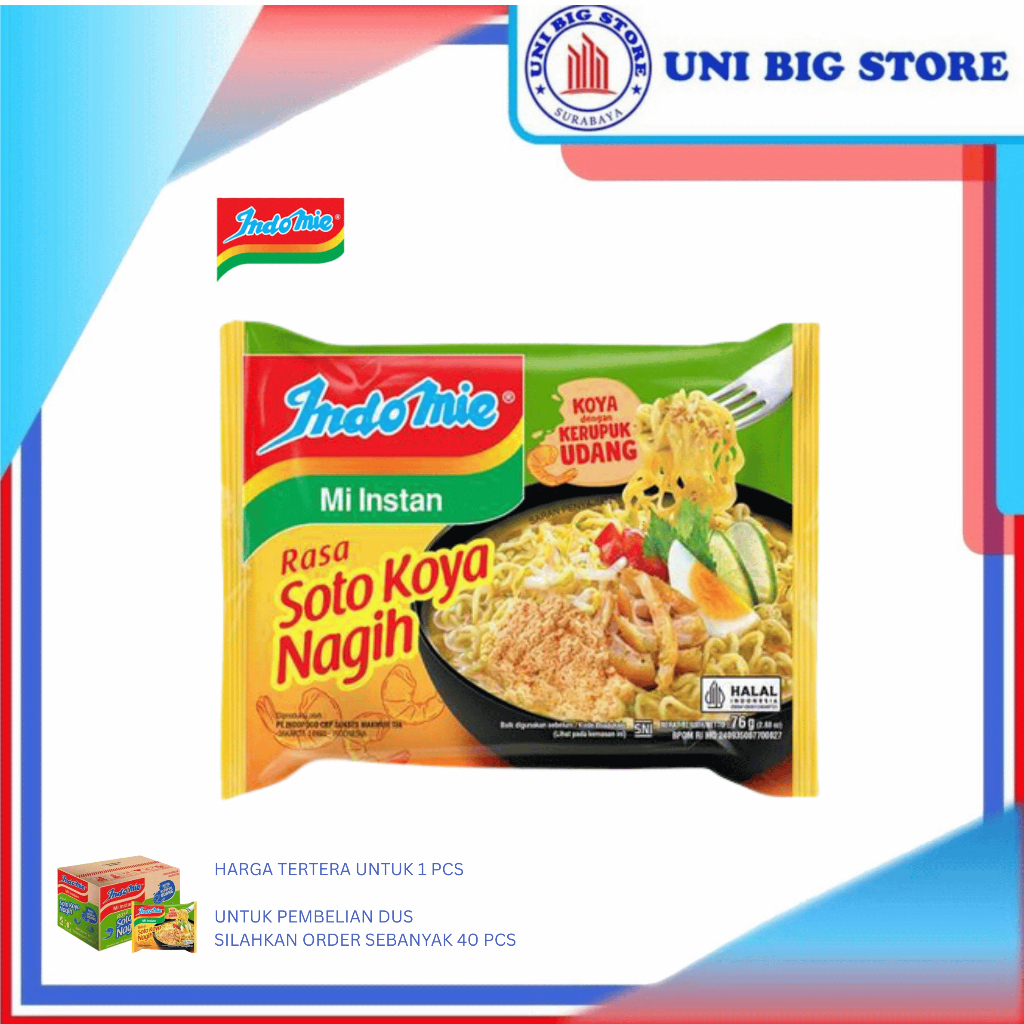

Indomie Mie Kuah Soto Koya Nagih 75 gr Mi Instant Noodle