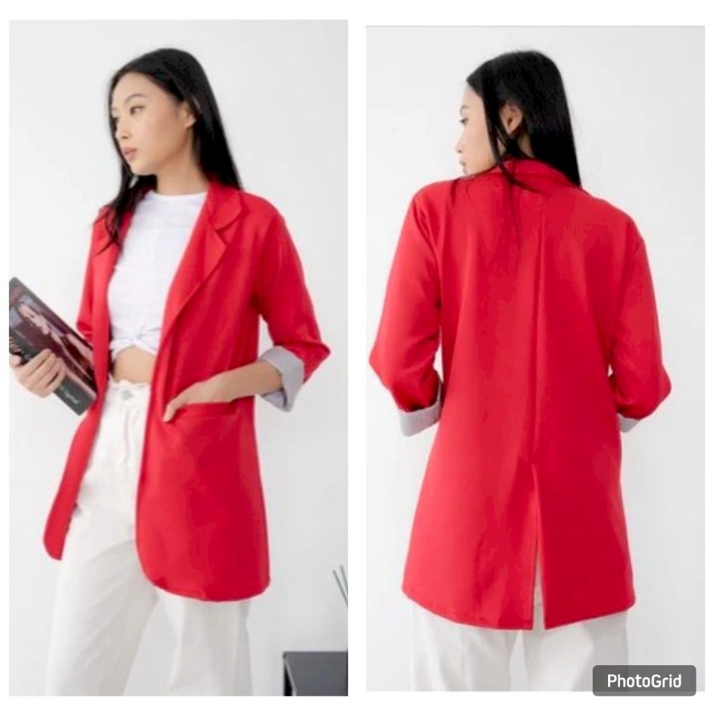 BLAZER WANITA KOREA MERAH/ BLAZER KOREA SET PANJANG FORMAL MURAH/ BLEZER WANITA KOREA /BLEZER KEKINI