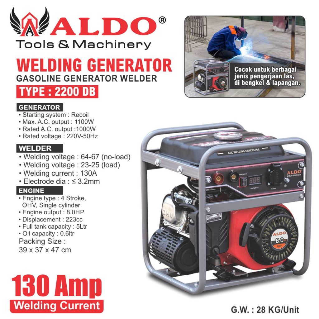 WELDING GENERATOR 130 AMP 2200 DB / GENERATOR LAS / GENSET UNTUK MESIN LAS / GENSET WELDER / GASOLIN