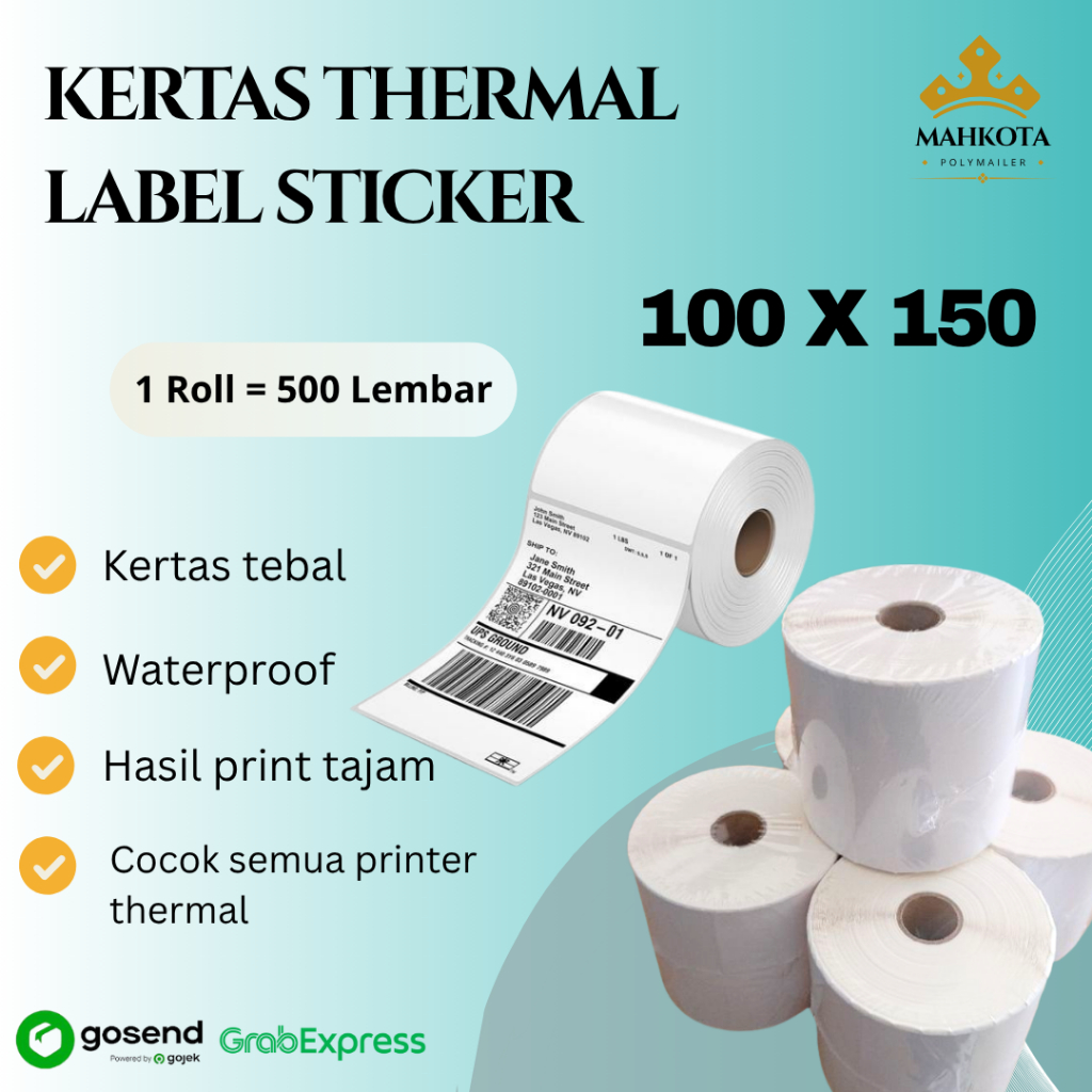 

Kertas Thermal Label Sticker Resi 100x150 x 500 roll (1 DUS ISI 24)– Tinggal Tempel, Anti Air, Cetak Jelas 1 Roll 500 lembar Direct Thermal Tanpa Tinta Label Pengiriman