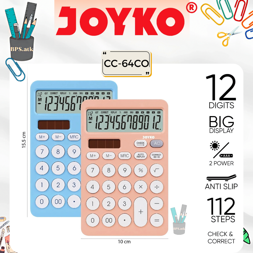 

JOYKO Calculator / Kalkulator CC - 64CO 12 Digits Chech & Correct Kalkulator Sekolah / Kantor