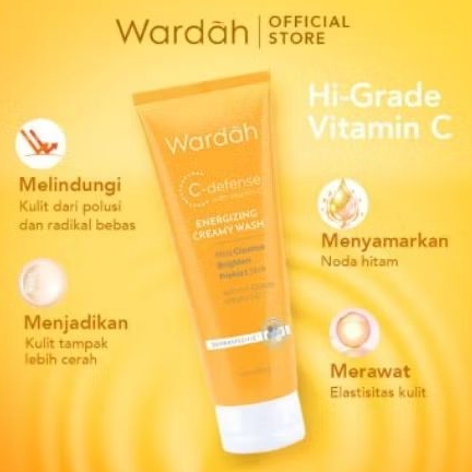 WARDAH C-DEFENSE ENERGIZING CREAMY WASH  100 ML | SABUN CUCI MUKA WAJAH WITH VITAMIN C | HALAL BPOM 