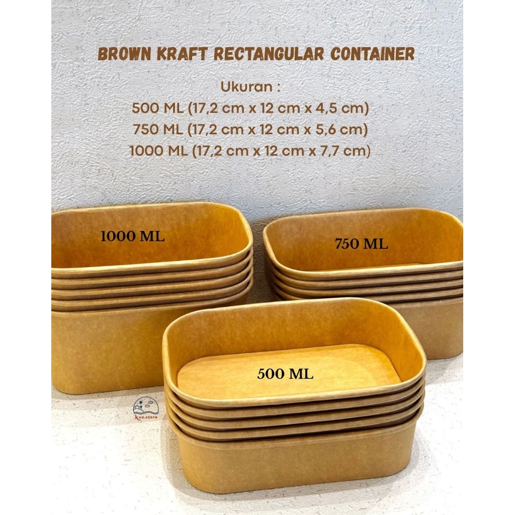 BROWN KRAFT RECTANGULAR FOOD CONTAINER + LID BROWN KRAFT PAPER LUNCH BOX (5 PCS)