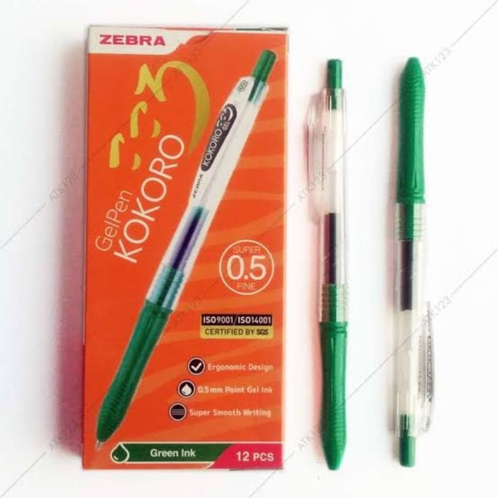 

pulpen alat tulis zebra gel pen kokoro green ink