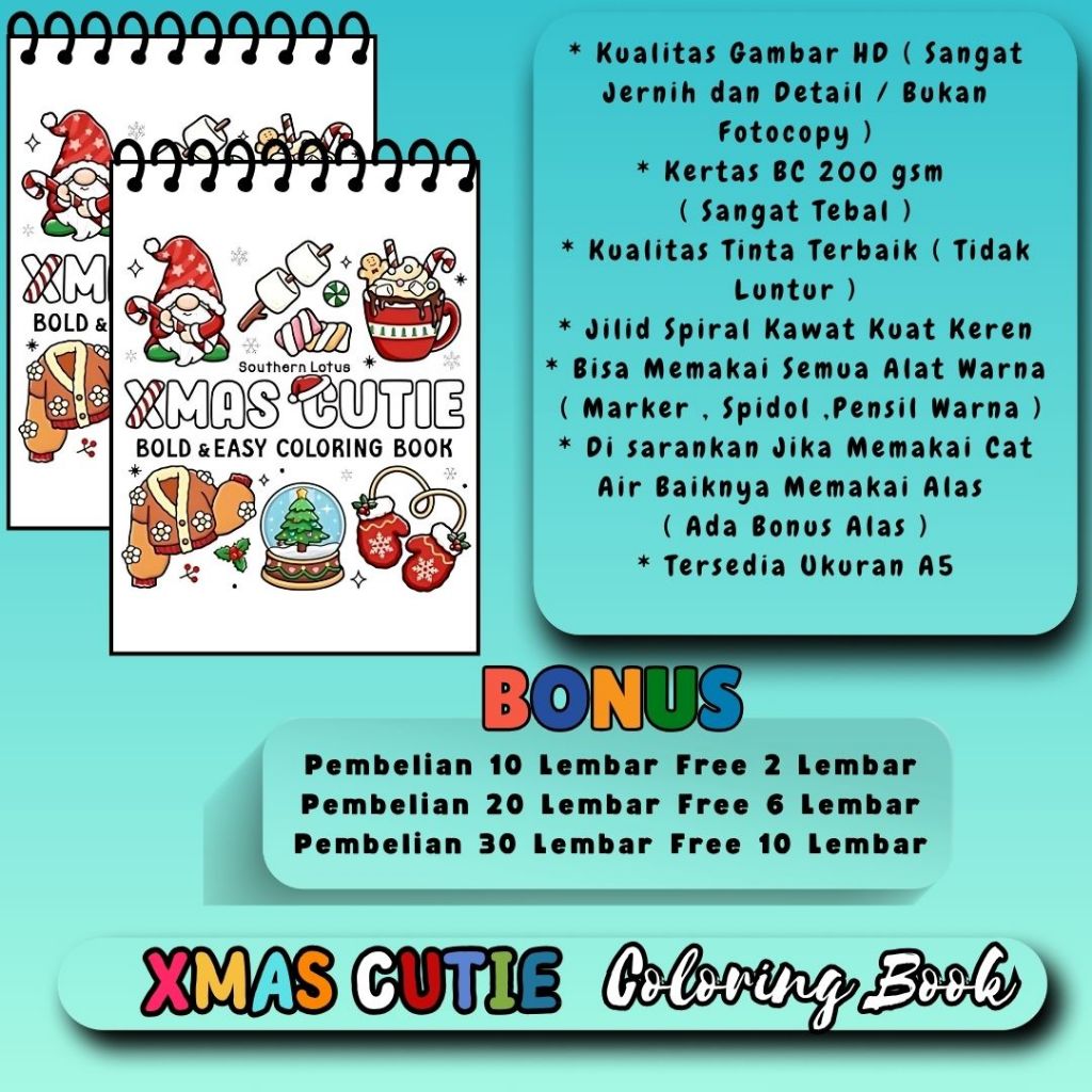 

Christmas Cutie Bold And Easy Coloring Book A5 A4 Buku Gambar Mewarnai Tema Bagus Kualitas HD Jernih Kertas Tebal 200 gsm