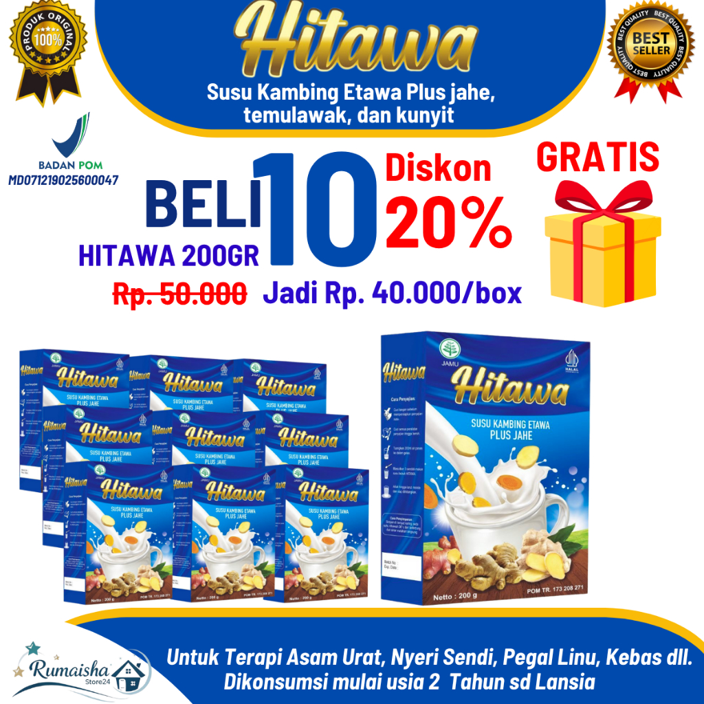 

[Paket Reseller] HITAWA susu etawa Jahe Terapi nyeri sendi dan tulang