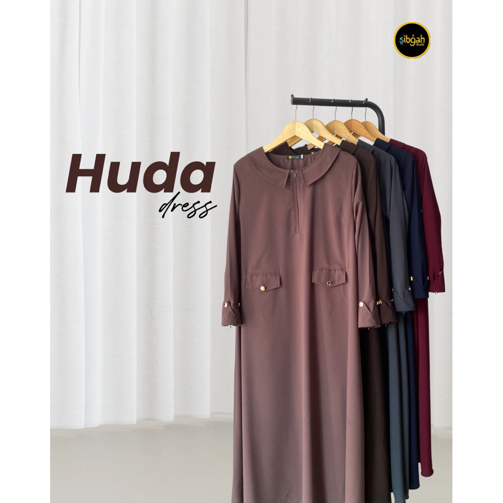 Huda Dress | Gamis Muslimah Wanita Kajian Umroh Adem Cantik | Fortaleza Jet Black | Size S M L XL | 