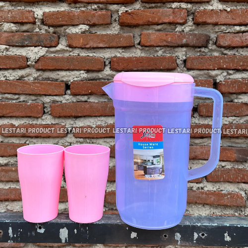 1 PCS TEKO PLASTIK ALEXISH 2,1 Liter FREE 2 GELAS PLASTIK| Tempat Penyimpanan Air Minum Plastik | Te