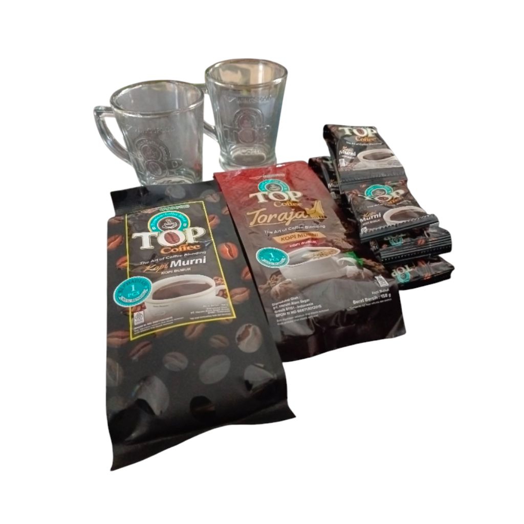 

Top Coffe Kopi Murni Kopi Bubuk free Mug Bening 158gr