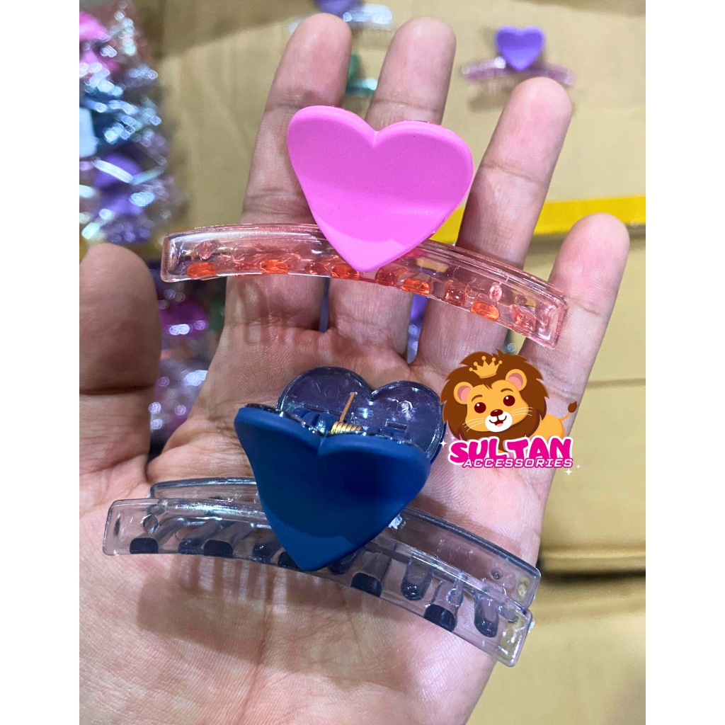 (Isi 12 Pcs) Jepit Rambut Jedai Motif Love Warna Bening Import
