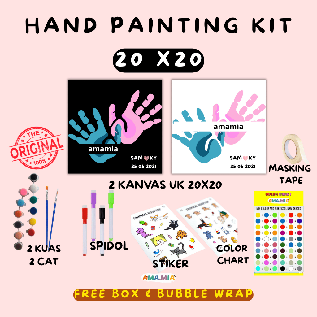 

DIY Hand Painting Kit Canvas Board 20cm Set Kanvas Lukis Cap Tangan Anak & Pasangan 20x20