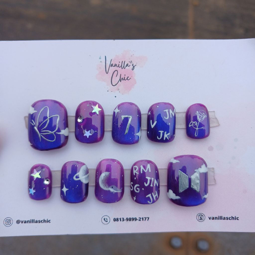 BTS Purple Galaxy Press On Nails BTS Kuku Palsu BTS Nails Art