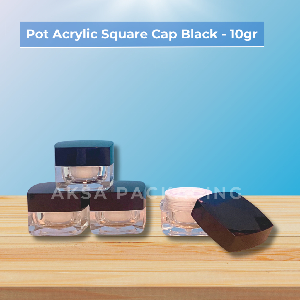Pot Acrylic Square 10 gr Tutup Hitam  // Pot Cream 10gr