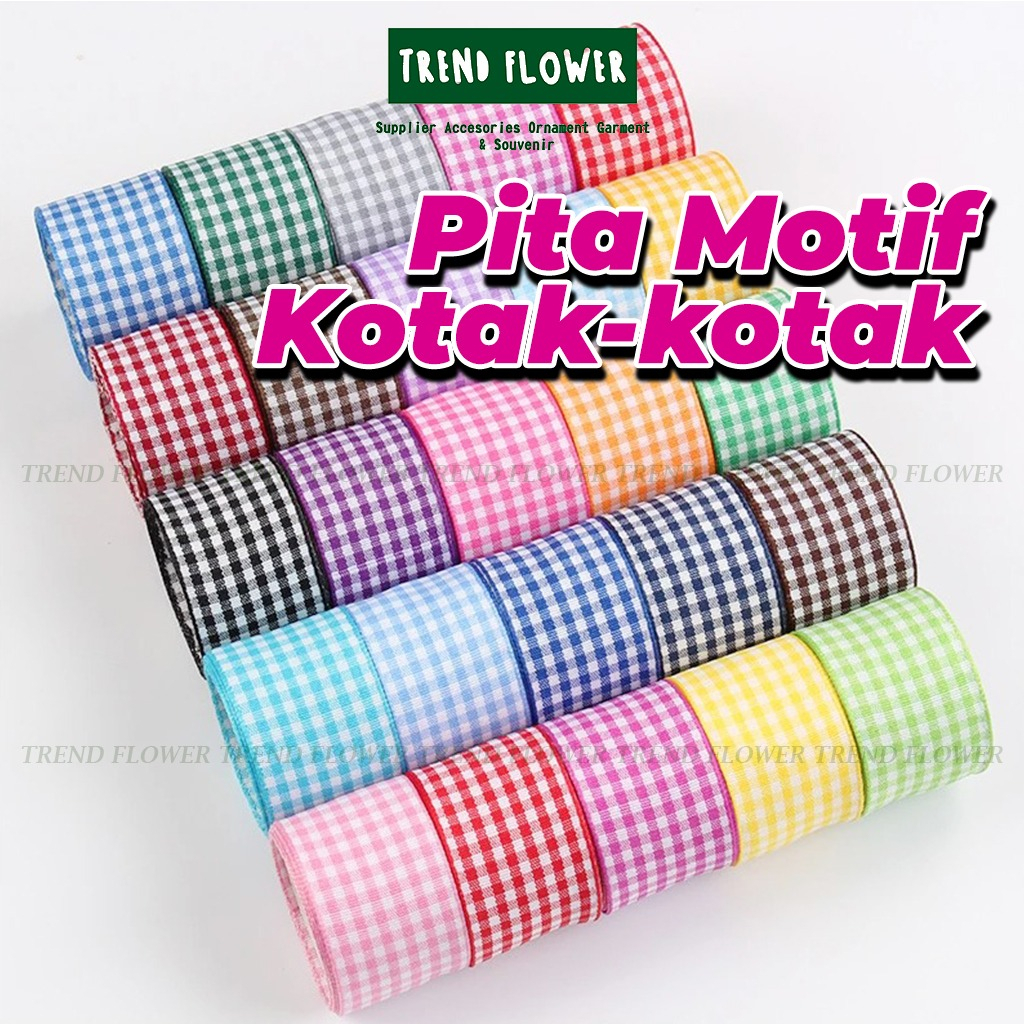 

[PER SLOP] Pita Motif Kotak Kotak 1 inch Aksesoris Kado Hiasan Hampers Bingkisan