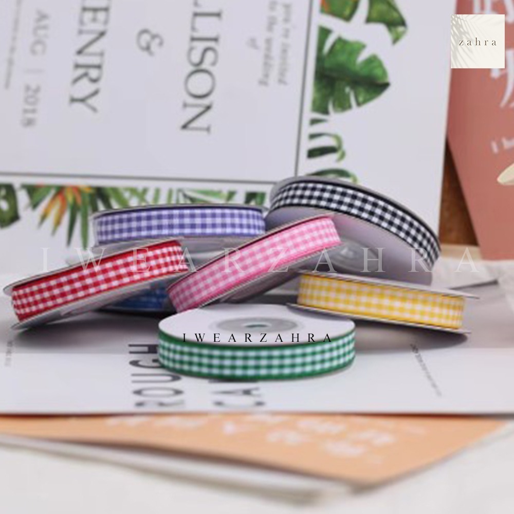 

[GROSIR PER-SLOP] PITA MOTIF KOTAK 1/2 INCH - Pita Kado Aksesoris Hampers Bouquet Bunga Packaging