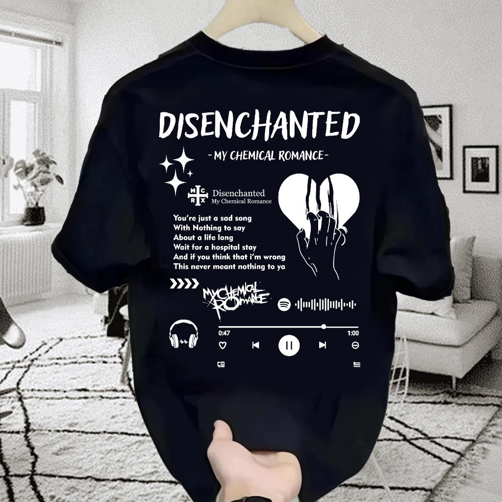 ✅ Viral Lirik Lagu DISENCHANTED MCR Band My Chemical Romance T-shirt 24s Baju Lengan Pendek Unisex
