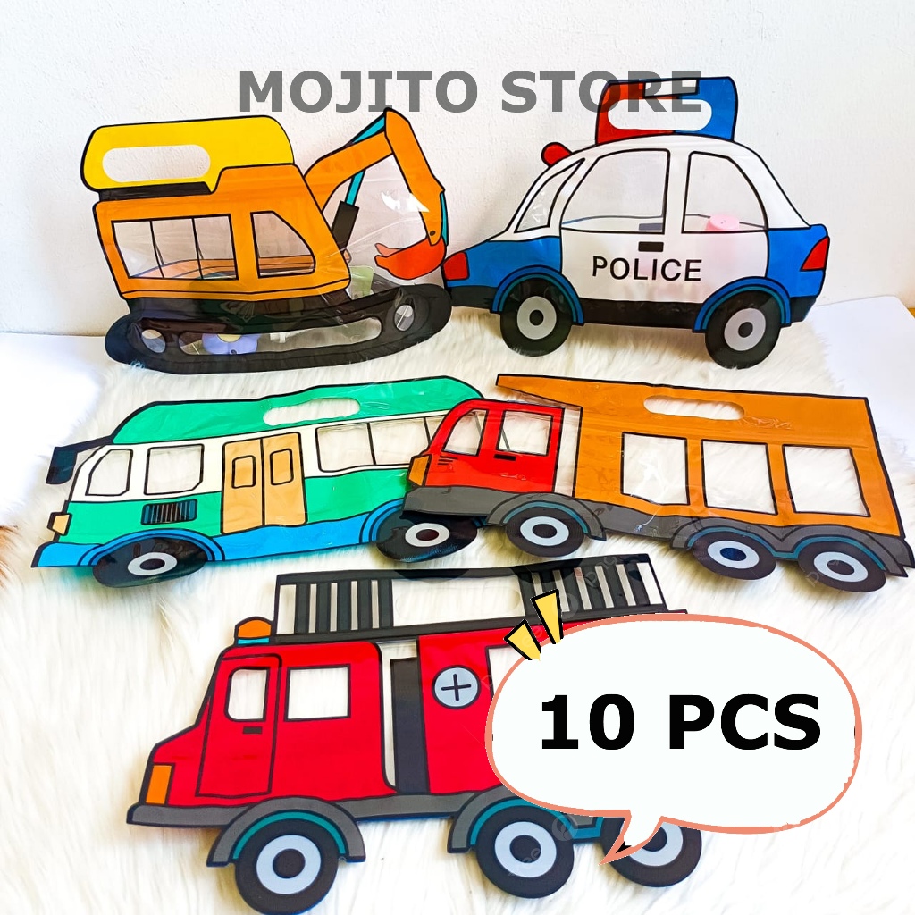 

(10 PCS) PLASTIK BINGKISAN GOODY BAG EXCAVATOR MOBIL POUCH ZIPPER HAMPERS STANDING ULANG TAHUN ULTAH