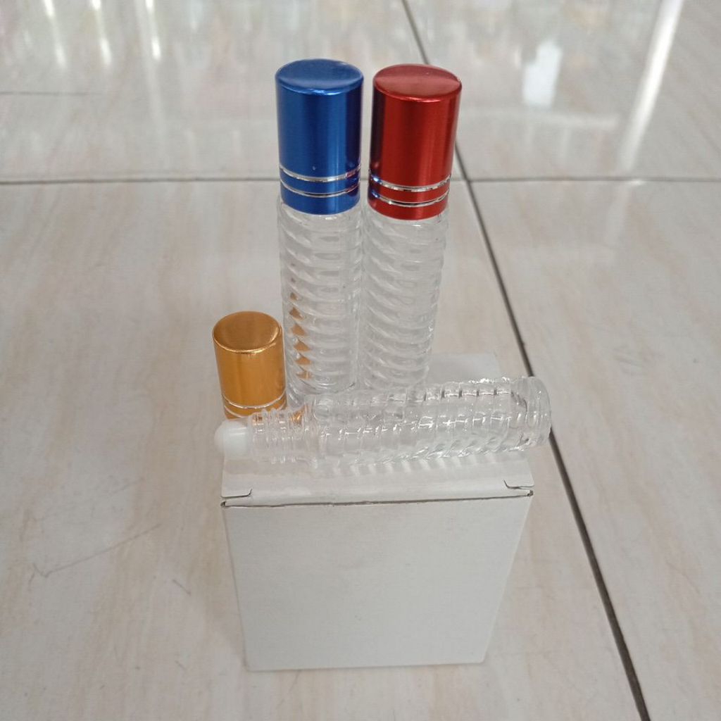 BOTOL PARFUM ROLL ON KACA 5ML TUTUP WARNA WARNI