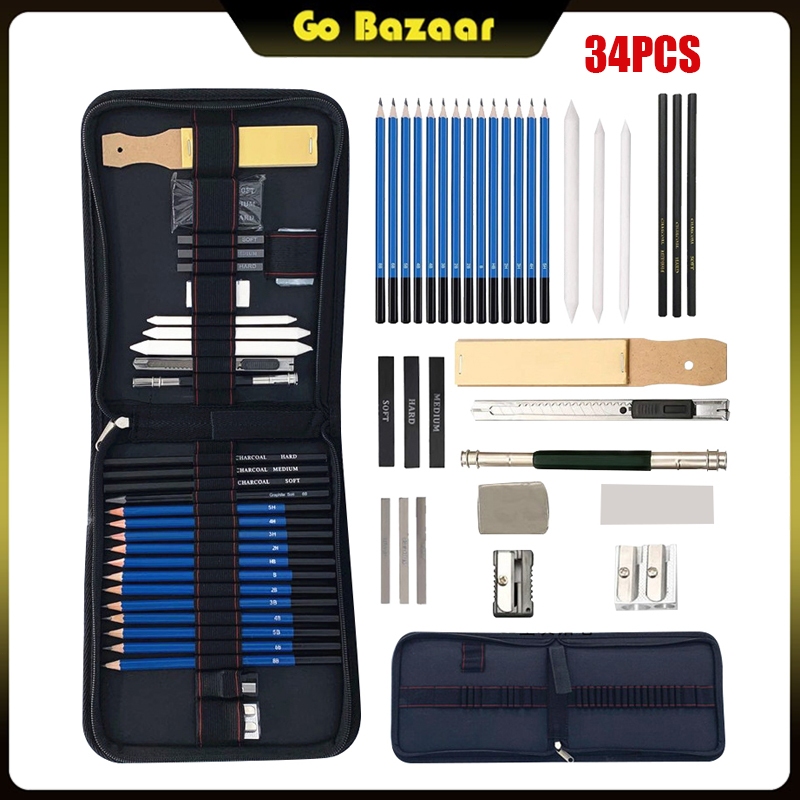 

33PCS/Set Sketch Pensil Pisau Penghapus dan Pensil Gambar untuk Keperluan Sekolah Pencil Drawing Set Sketsa dan Lukisan Set