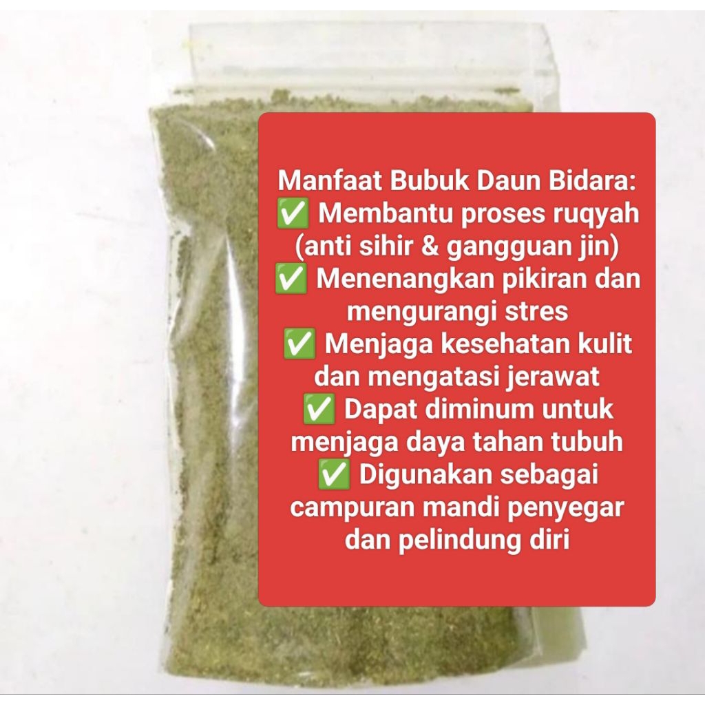 

Bubuk Daun Bidara 100 gr – Herbal Ruqyah | Anti Sihir & Penyejuk Hati
