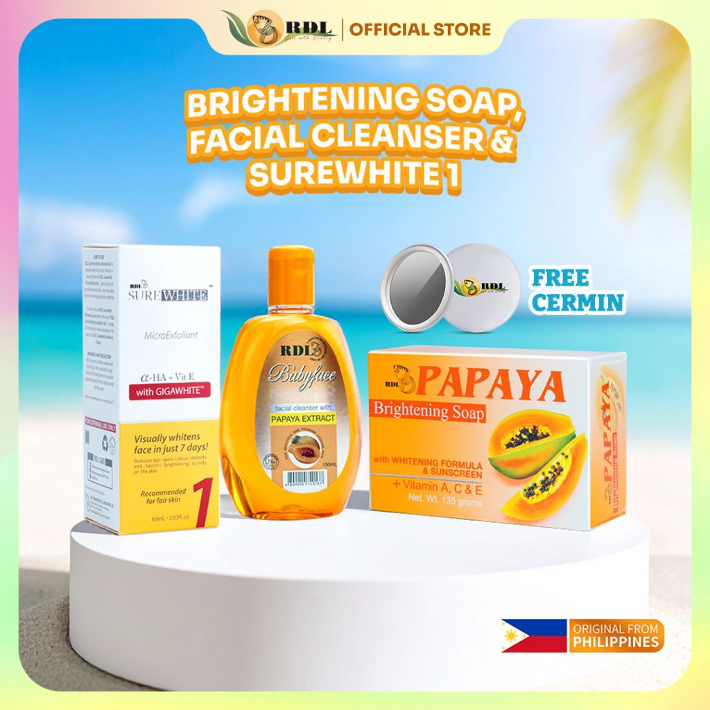 RDL Paket Glowing Surewhite - Brightening Soap, Facial Cleanser, Surewhite Microexfoliant 1 2 & 3