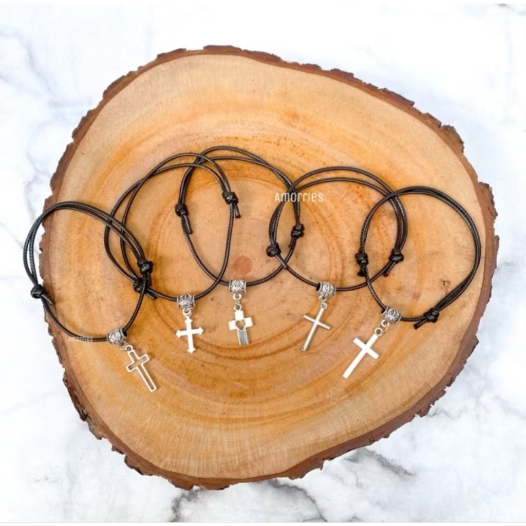 G148 GELANG SALIB TITANIUM GELANG TALI KOREA HITAM