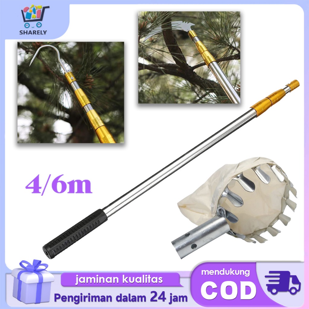 Tongkat Pemetik Buah 6 Meter 4 Meter Tiang Teleskopik Pemetik Buah Jaring Pemetik Buah Serbaguna
