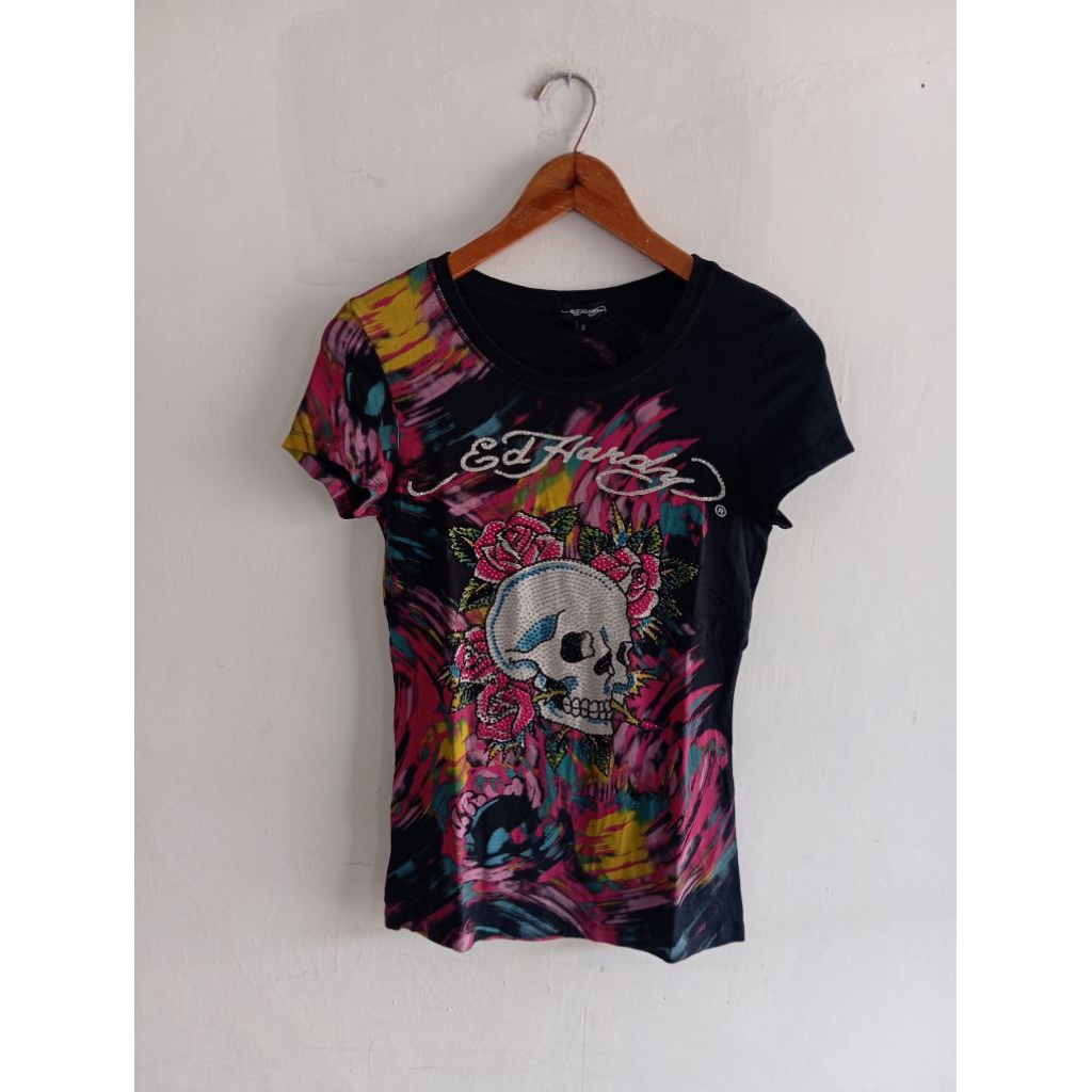 kaos tshirt wanita Ed Hardy full print