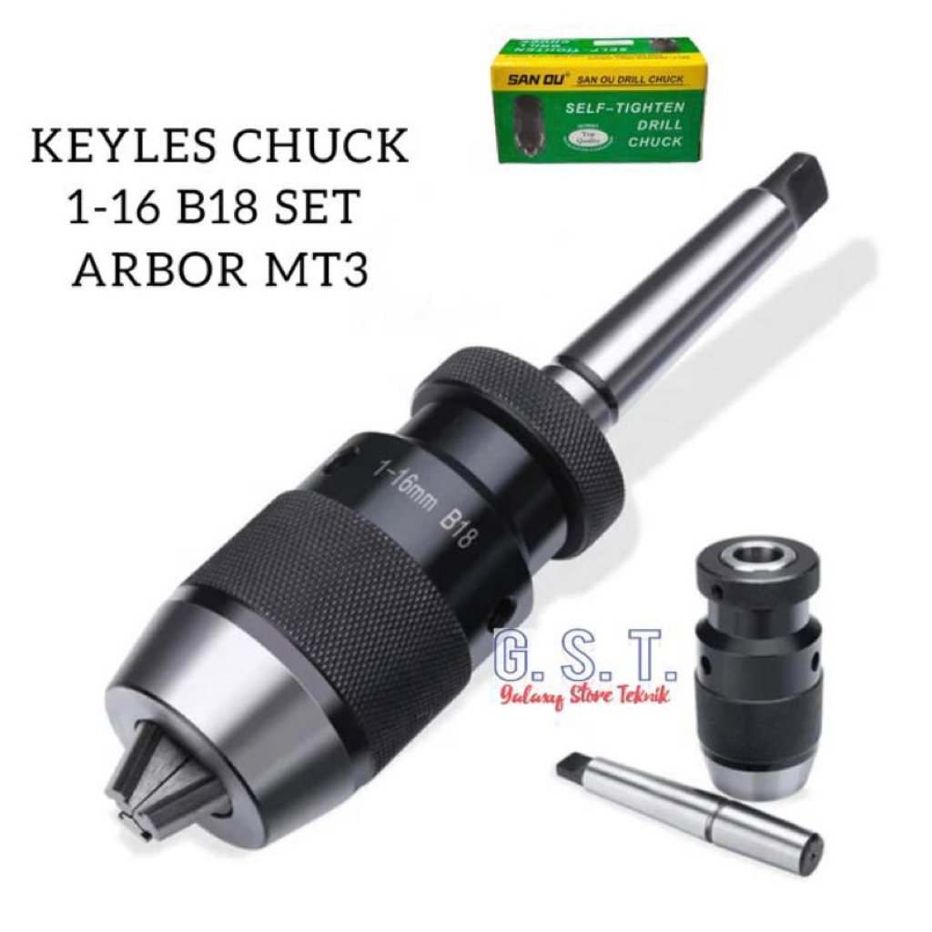 Drill Chuck 1-16mm SAN OU Keyles Chuck Drill 1-16 B18 Set Arbor MT3 B18