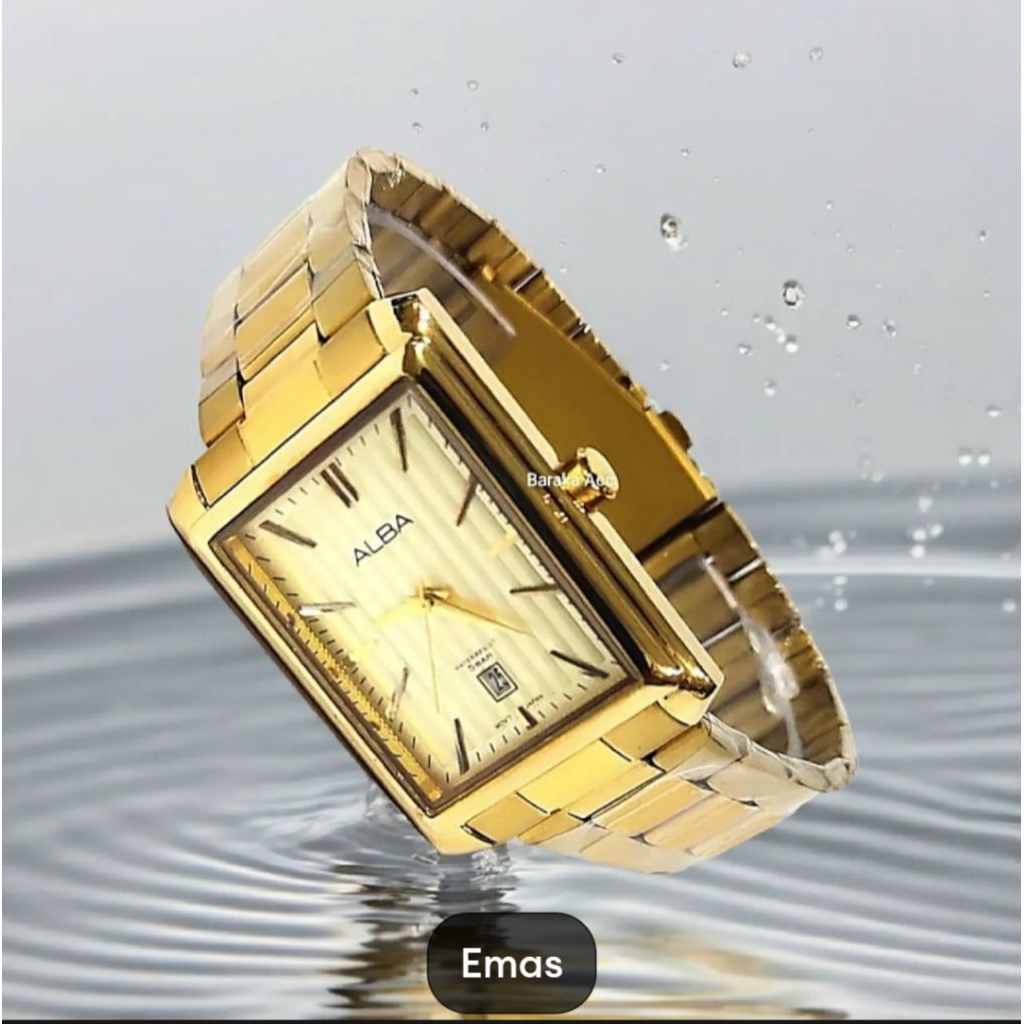 Jam Tangan Pria Alba Original persegi Bentuk kotak Tanggal aktif Rantai stainless steel Water resist